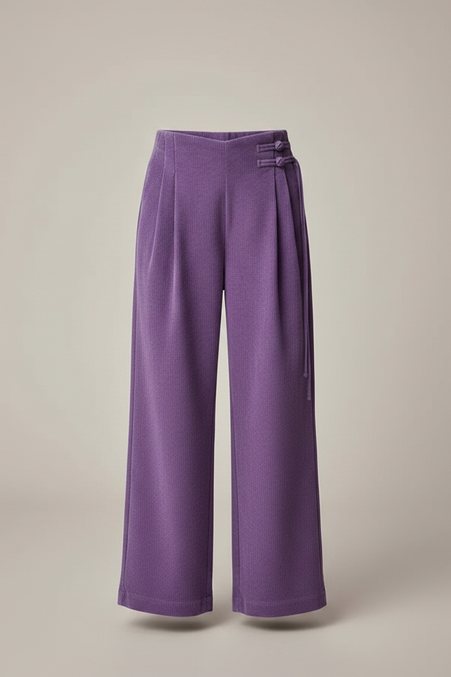 Pantalon À Pince Violet Côtelé Fluide Velours Taille Haute - Cordé - vue 3