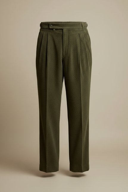 Pantalon À Pince Vert Côtelé Ample Plissé Homme - Cordé - vue 3
