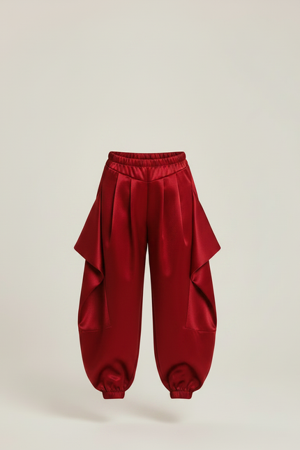 Pantalon À Pince Rouge Satiné Ample Plissé Enfant - vue 3
