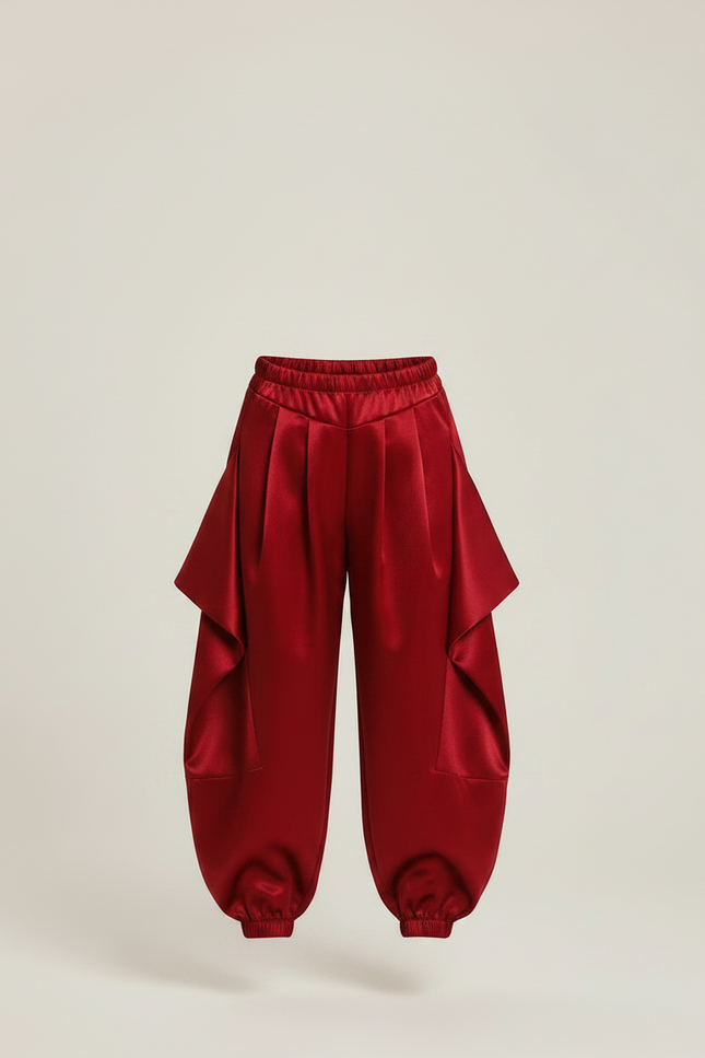 Pantalon À Pince Rouge Satiné Ample Plissé Enfant - vue 3