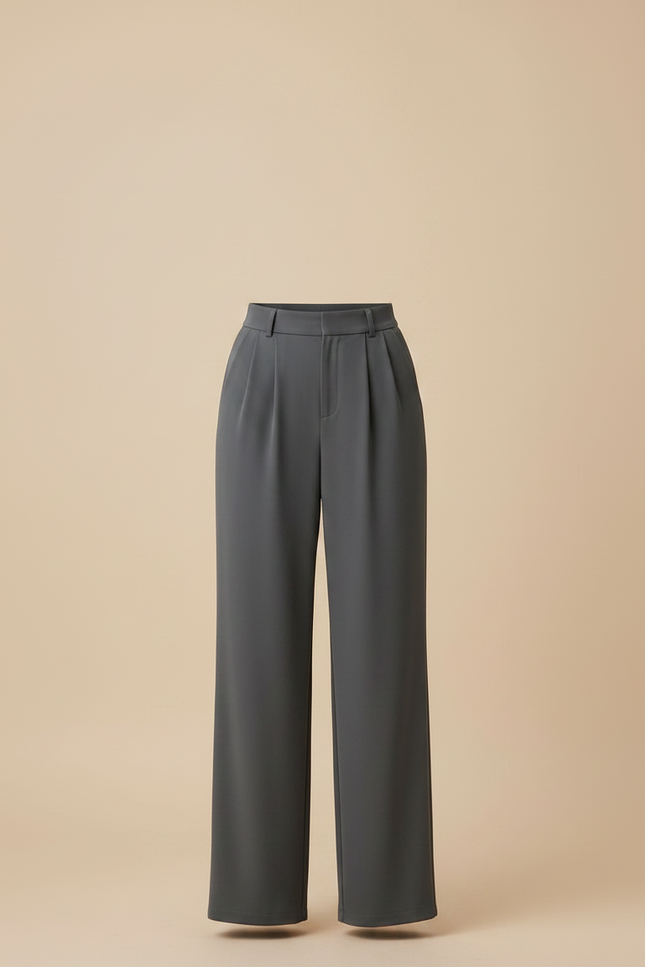Pantalon À Pince Gris Ample Droit Fluide Élégant - Polyester - vue 3