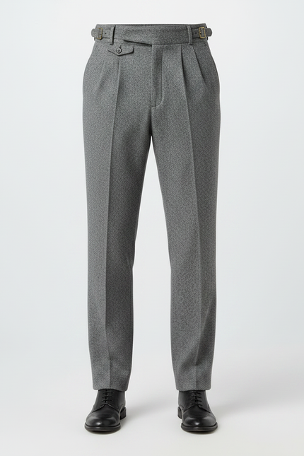 Pantalon À Pince Gris Laine Plissé Droit Élégant - vue 3