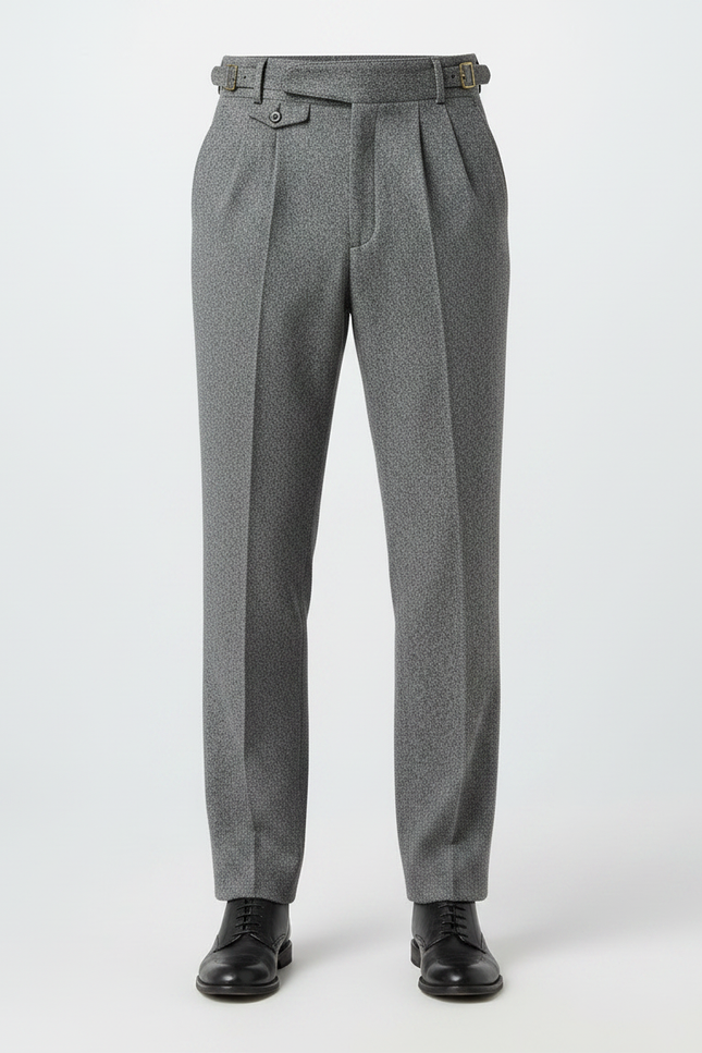 Pantalon À Pince Gris Laine Plissé Droit Élégant - vue 3