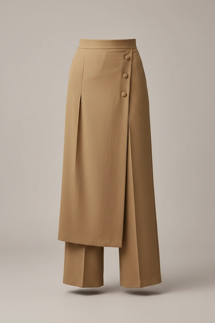 Pantalon À Pince Kaki Ample Décontracté Boutons Femme - Gabardine - vue 3
