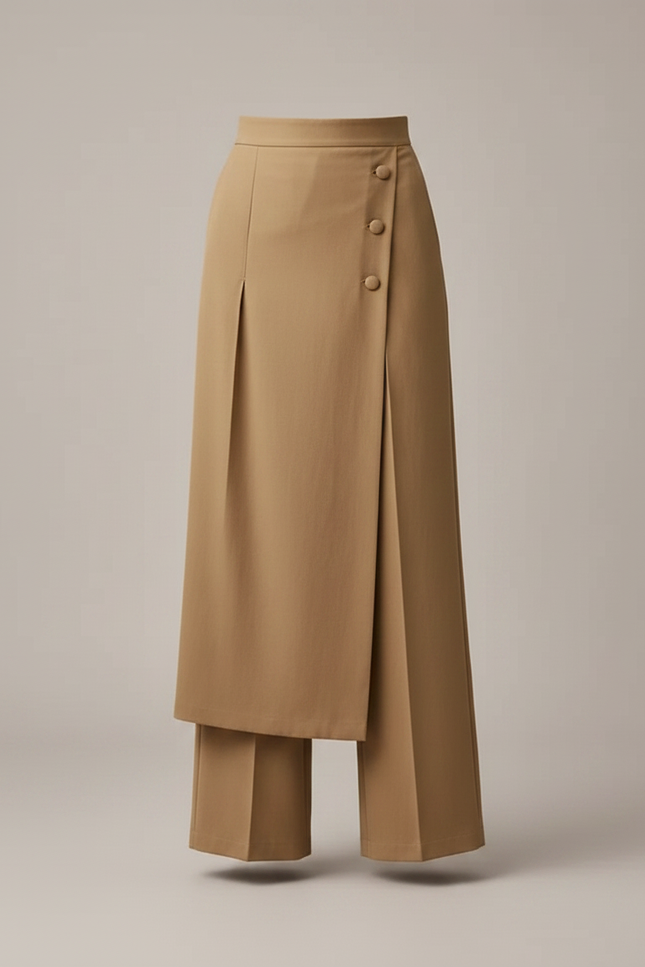 Pantalon À Pince Kaki Ample Décontracté Boutons Femme - Gabardine - vue 3