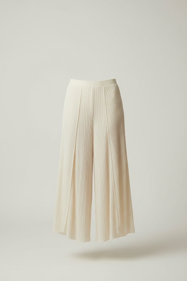 Pantalon À Pince Plissé Fluide Ample Écru Décontracté - Beige Maille - vue 3