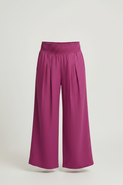 Pantalon À Pince Fuchsia Ample Plissé Confortable - Rose Lin - vue 3
