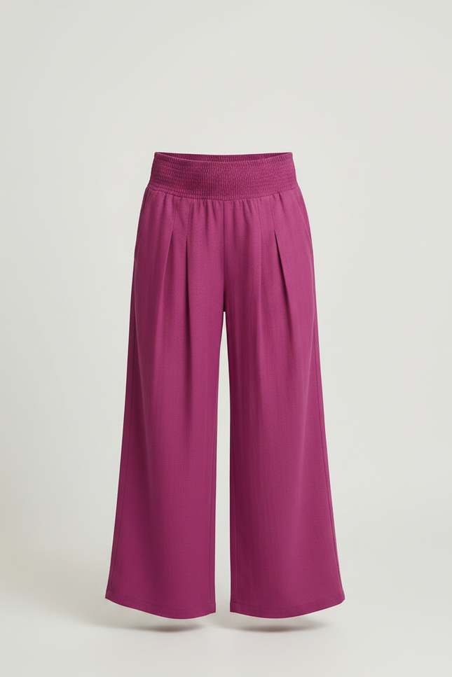 Pantalon À Pince Fuchsia Ample Plissé Confortable - Rose Lin - vue 3
