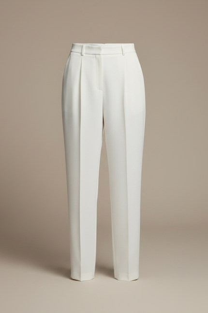 Pantalon À Pince Blanc Plissé Taille Haute Élégant Femme - Gabardine - vue 3