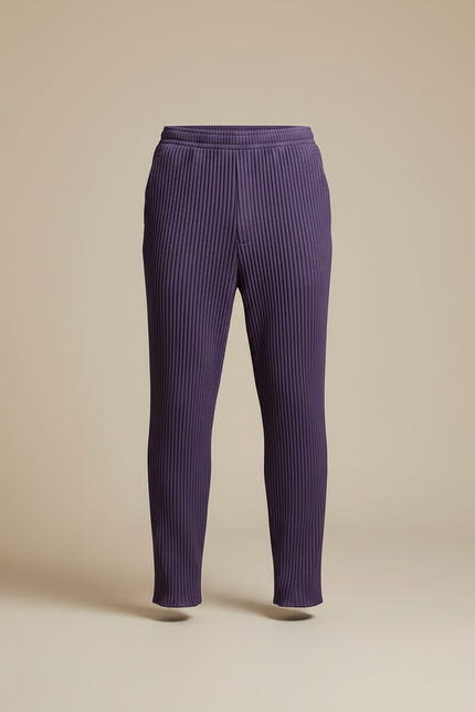 Pantalon À Pince Violet Plissé Ample Homme Décontracté - Polyester - vue 3