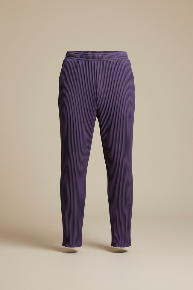 Pantalon À Pince Violet Plissé Ample Homme Décontracté - Polyester - vue 3
