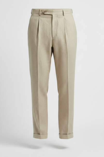 Pantalon À Pince Beige Lin Plissé Droit Léger - vue 3