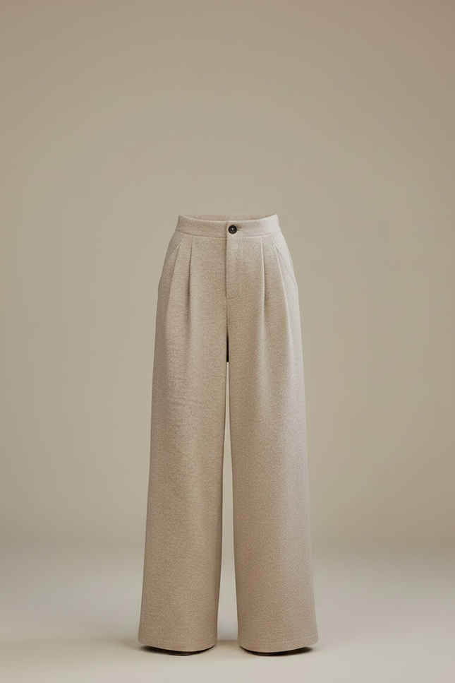 Pantalon Taille Haute À Pince Femme - Beige Maille - vue 3