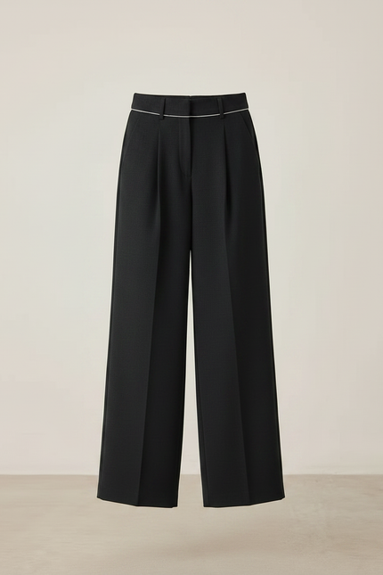 Pantalon À Pince Noir Plissé Ample Taille Haute - Polyester - vue 3