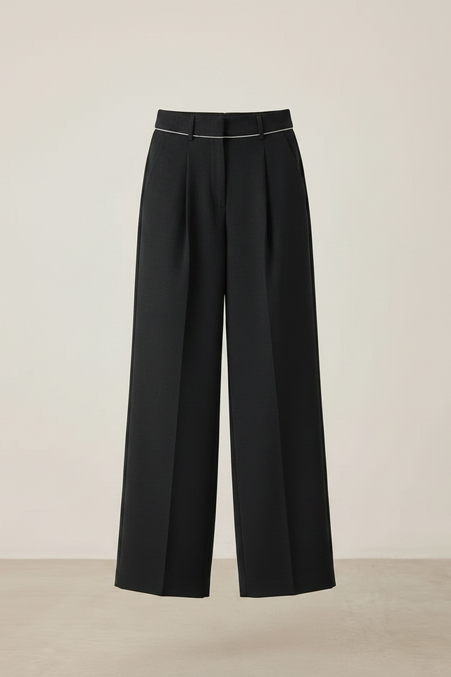 Pantalon À Pince Noir Plissé Ample Taille Haute - Polyester - vue 3