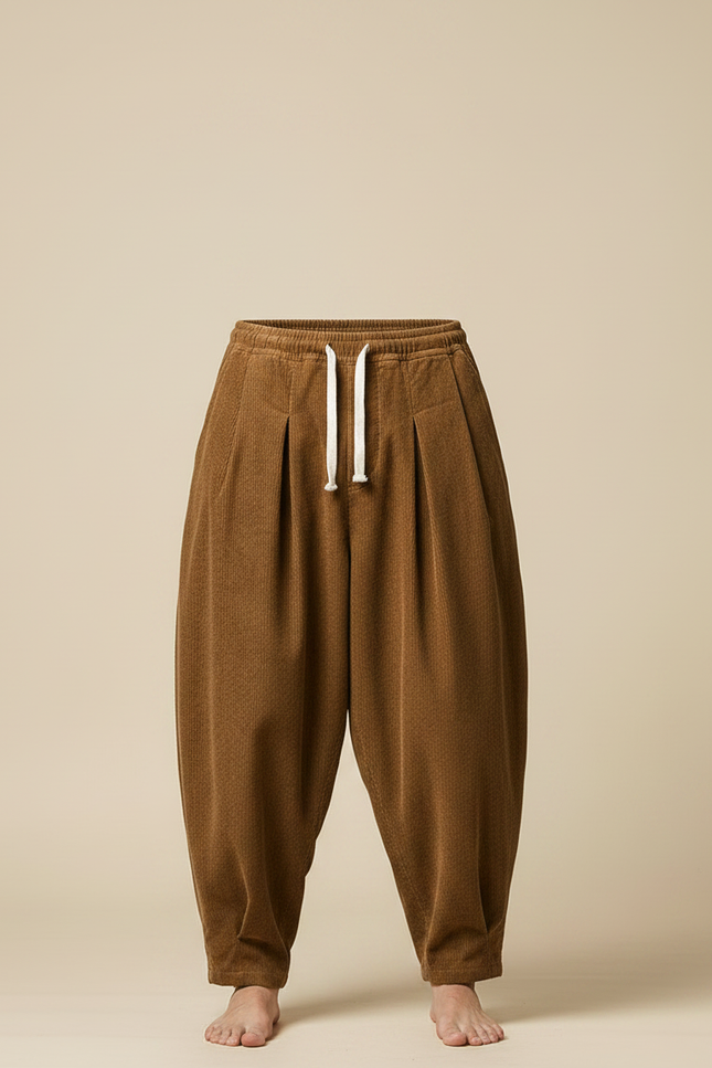 Pantalon À Pince Velours Côtelé Marron Harem Décontracté Homme - vue 3