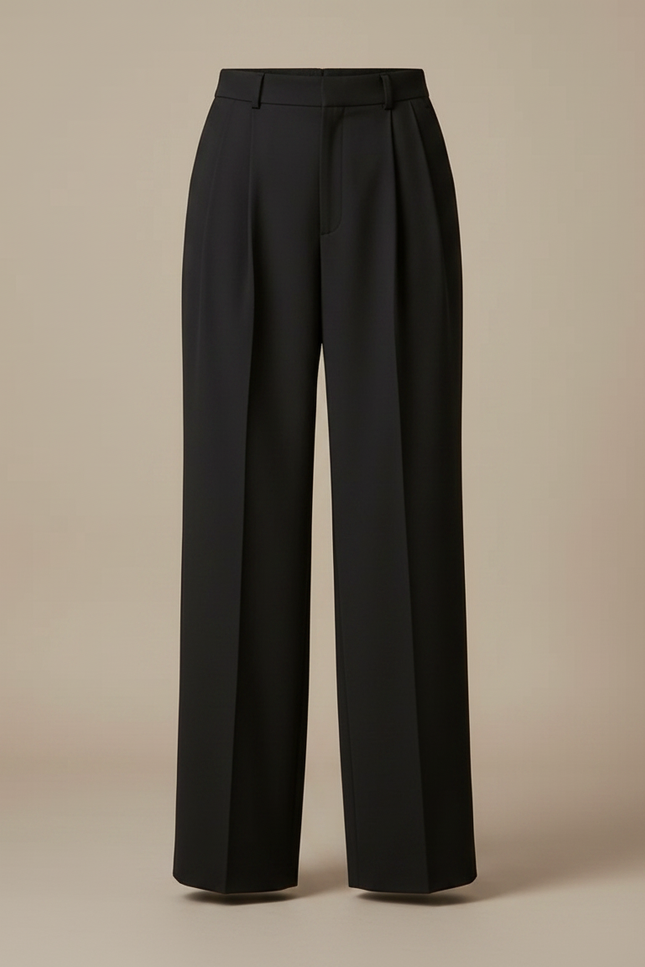 Pantalon À Pince Noir Ample Plissé Taille Haute - Gabardine - vue 3