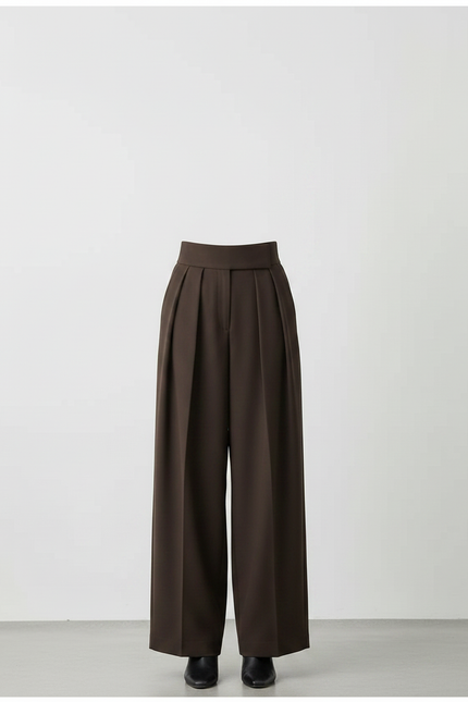 Pantalon À Pince Marron Ample Plissé Taille Haute - Gabardine - vue 3