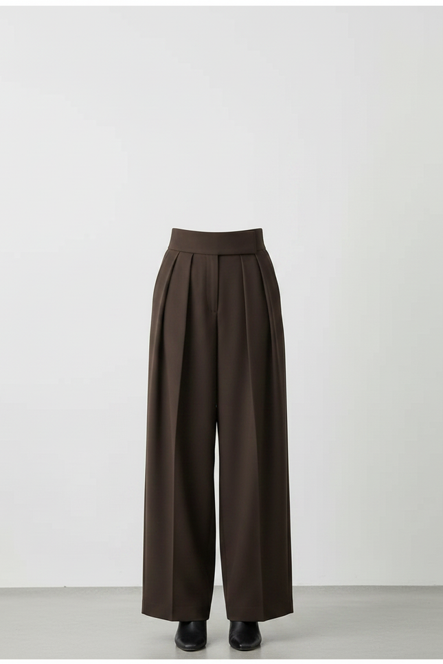 Pantalon À Pince Marron Ample Plissé Taille Haute - Gabardine - vue 3