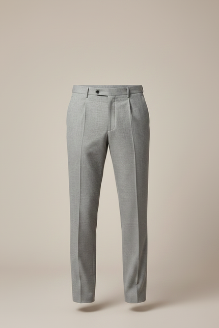 Pantalon À Pince Gris Clair Laine Plissé Droit Formel - vue 3