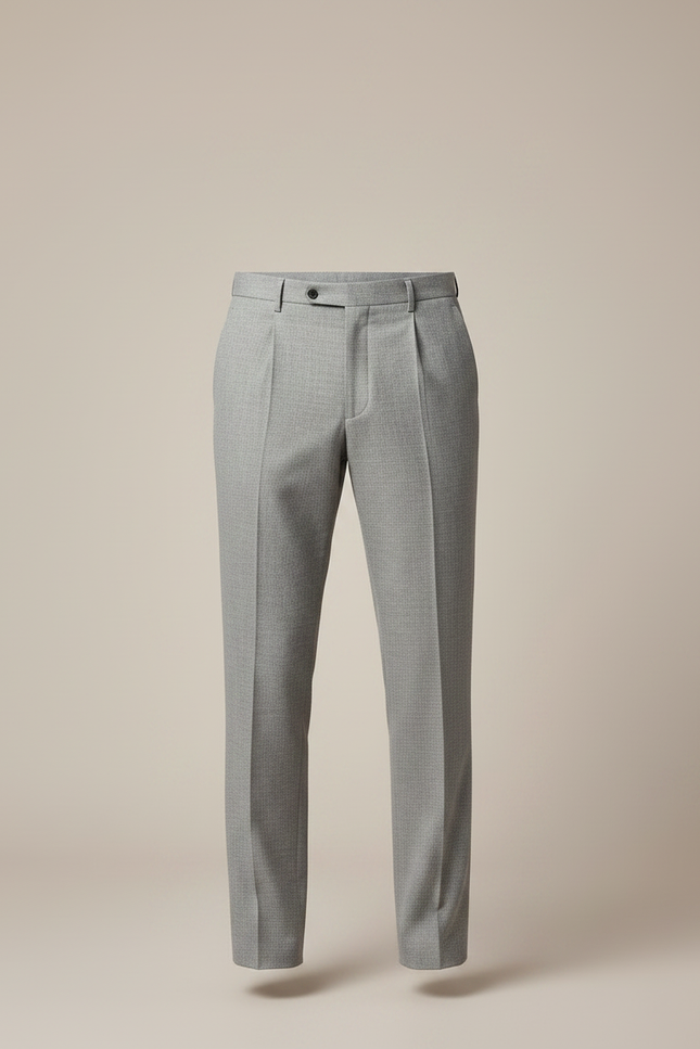 Pantalon À Pince Gris Clair Laine Plissé Droit Formel - vue 3