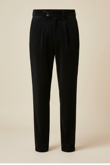 Pantalon À Pince Noir Velours Plissé Élégant Homme - vue 3