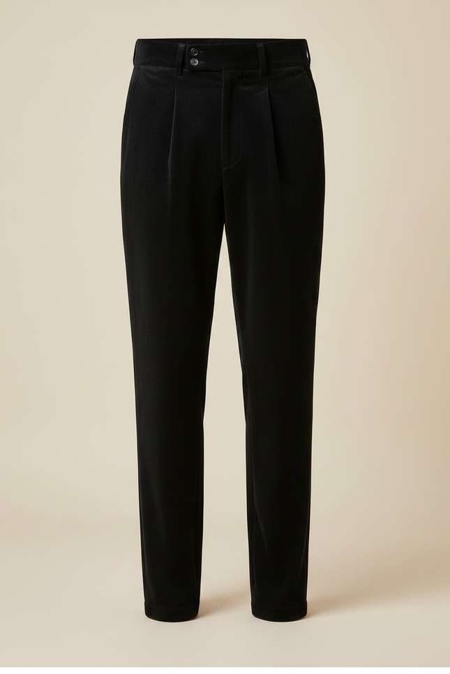 Pantalon À Pince Noir Velours Plissé Élégant Homme - vue 3