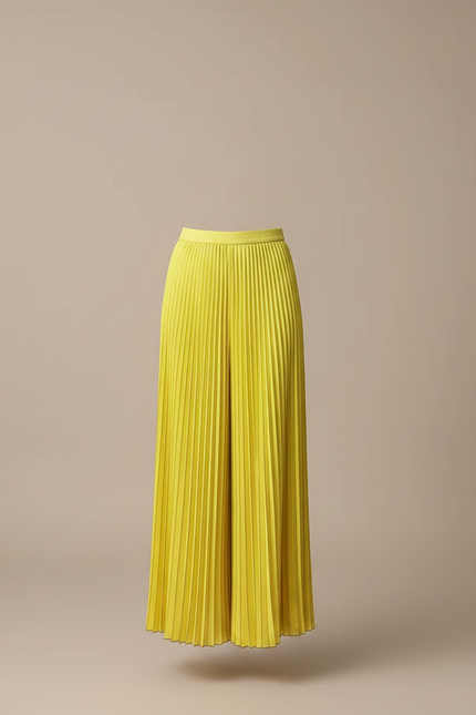 Pantalon À Pince Jaune Plissé Fluide Ample Élégant - Polyester - vue 3