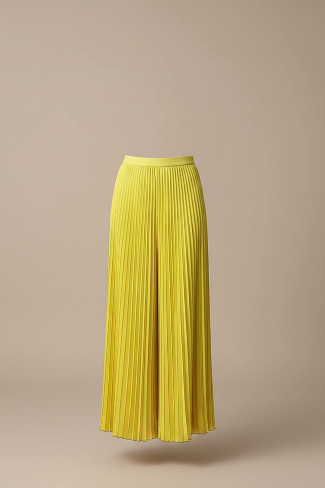 Pantalon À Pince Jaune Plissé Fluide Ample Élégant - Polyester - vue 3