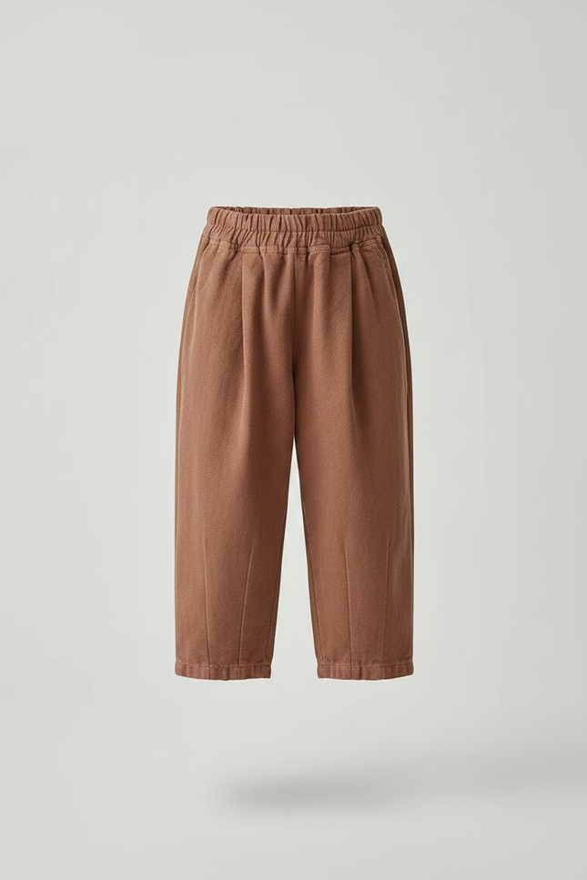 Pantalon À Pince Marron Coton Plissé Ample Enfant - vue 3