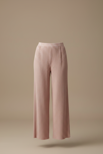 Pantalon À Pince Plissé Rose Fluide Élégant Femme - Maille - vue 3