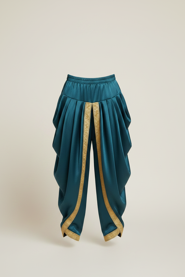Pantalon À Pince Vert Satiné Ample Doré Enfant - vue 3