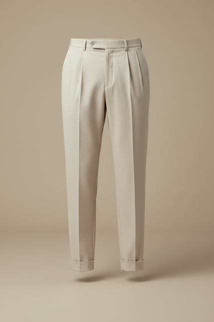 Pantalon À Pince Beige Plissé Tapered Élégant Homme - Gabardine - vue 3