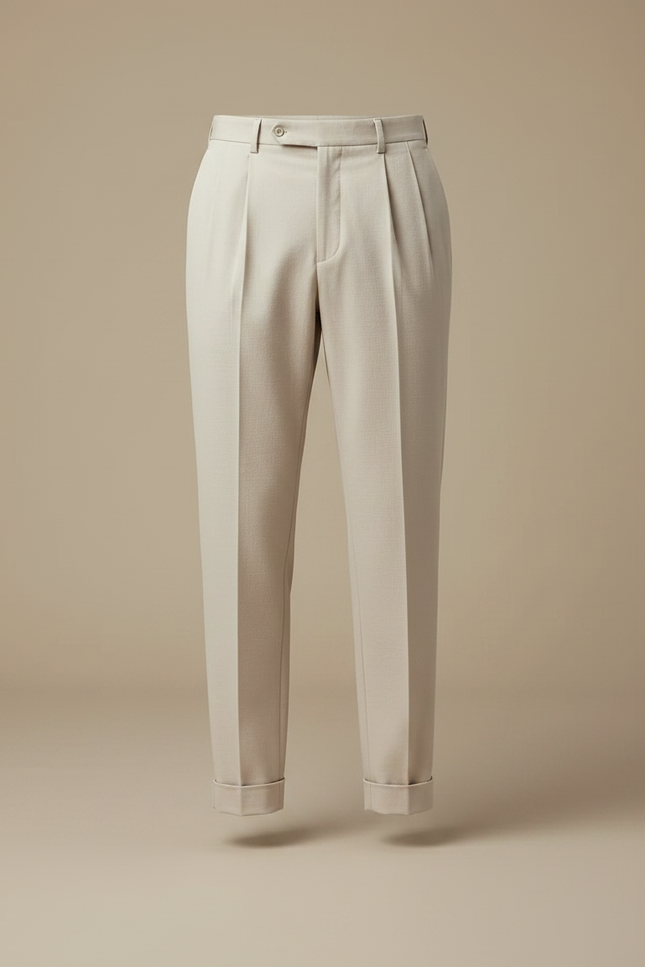 Pantalon À Pince Beige Plissé Tapered Élégant Homme - Gabardine - vue 3