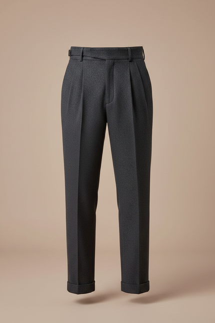 Pantalon À Pince Gris Anthracite Laine Plissé Homme - vue 3