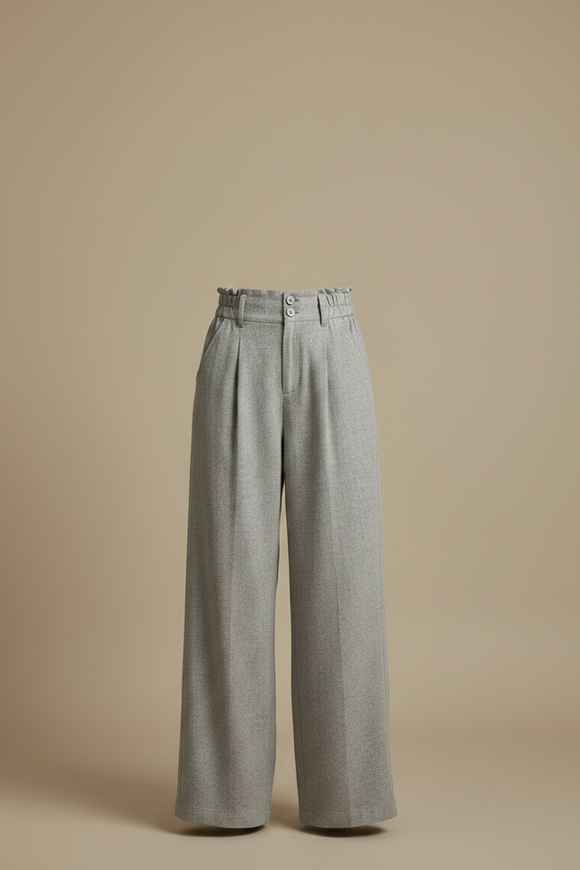 Pantalon À Pince Gris Chiné Fluide Taille Haute - Laine - vue 3