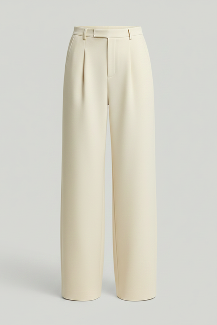 Pantalon À Pince Crème Ample Fluide Décontracté Élégant - Beige Simili cuir - vue 3