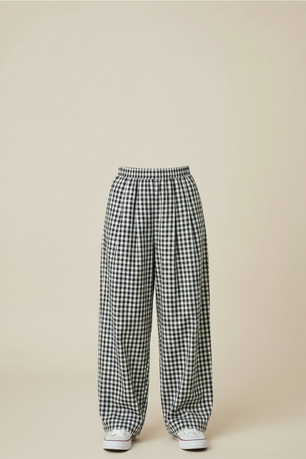 Pantalon À Pince Carreaux Vichy Ample Droit Fille - Imprimé Coton - vue 3