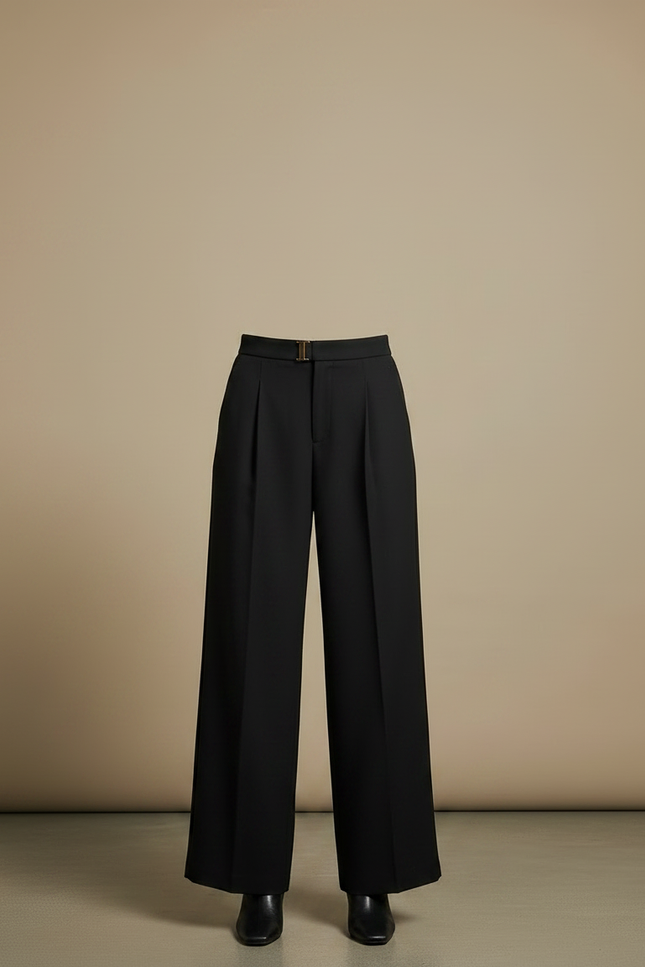 Pantalon À Pince Noir Ample Taille Haute Élégant - Polyester - vue 3