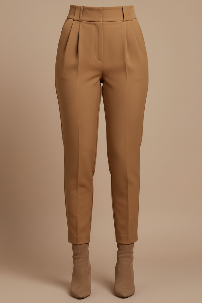Pantalon À Pince Femme Slim - Camel Gabardine - vue 3