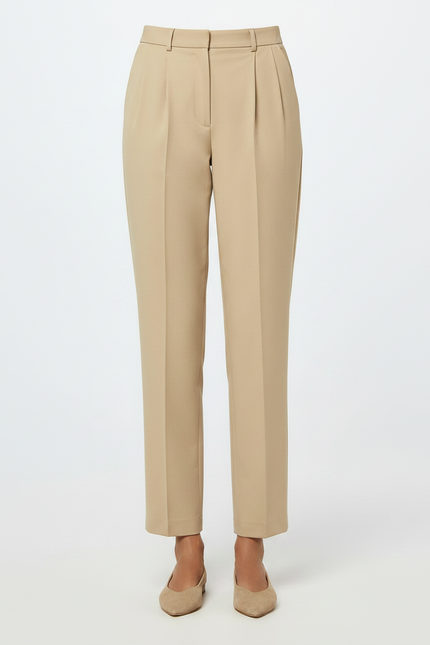 Pantalon À Pince Beige Droit Plissé Élégant Femme - Gabardine - vue 3