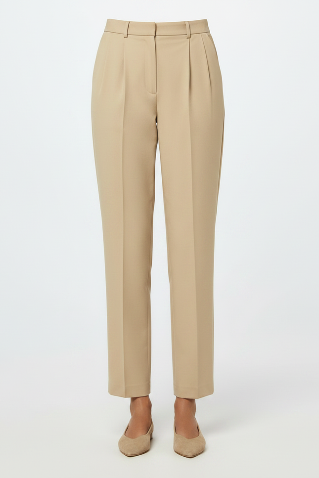 Pantalon À Pince Beige Droit Plissé Élégant Femme - Gabardine - vue 3