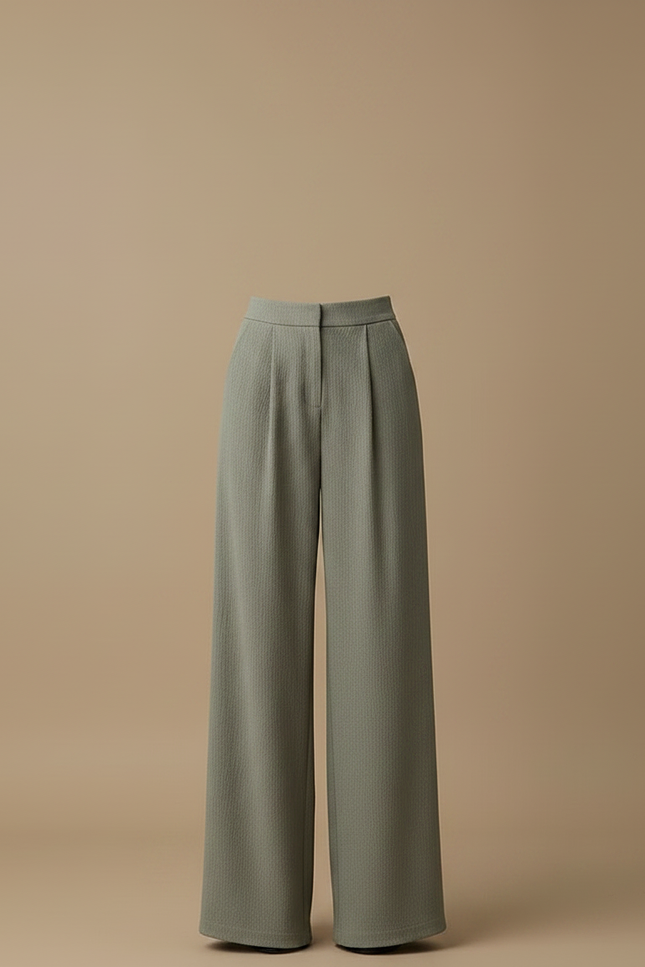 Pantalon À Pince Vert Kaki Fluide Plissé Décontracté Femme - Viscose - vue 3
