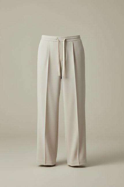 Pantalon À Pince Crème Ample Décontracté Homme - Beige Polyester - vue 3