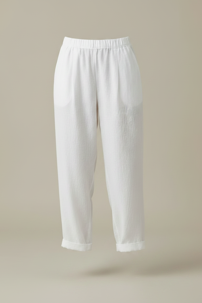 Pantalon À Pince Blanc Lin Ample Décontracté Fluide - vue 3