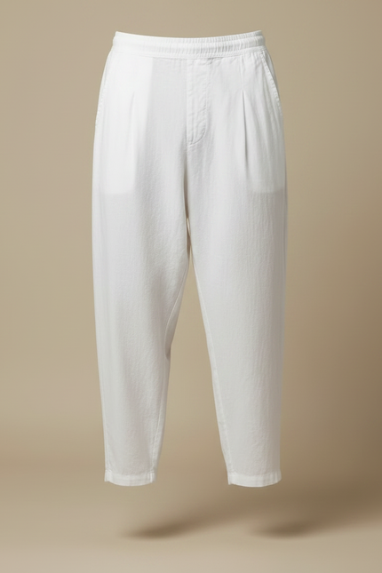 Pantalon À Pince Blanc Lin Ample Décontracté Homme - vue 3