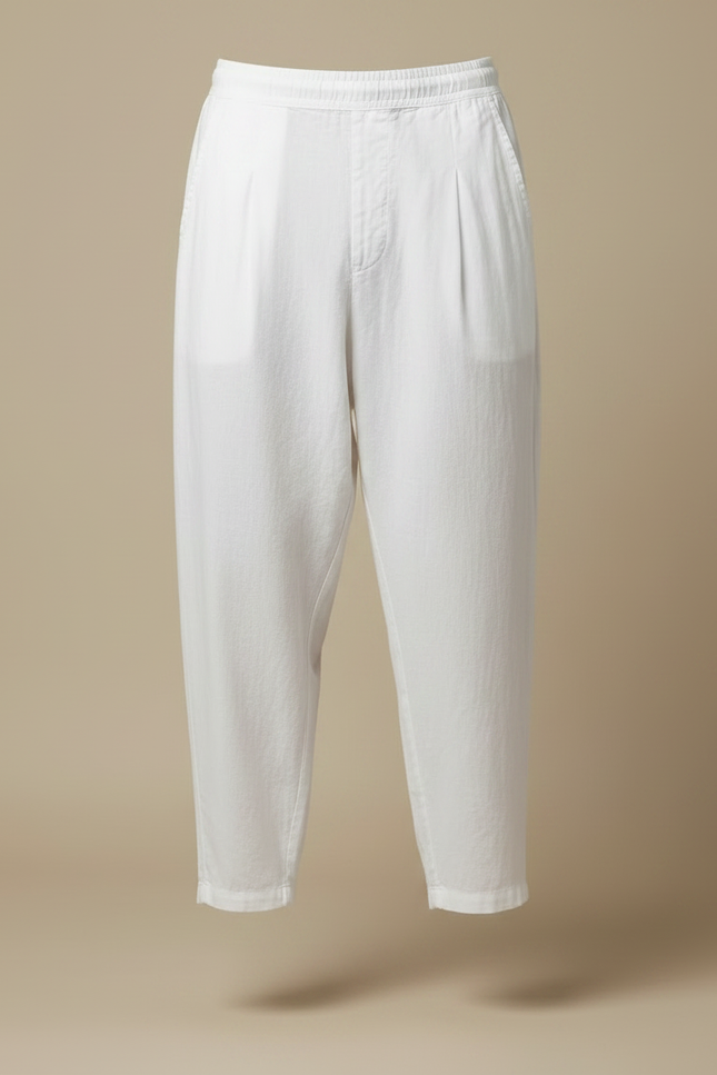 Pantalon À Pince Blanc Lin Ample Décontracté Homme - vue 3
