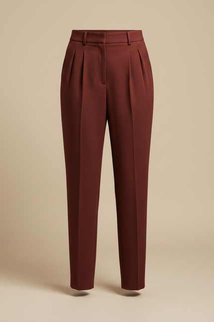 Pantalon À Pince Bordeaux Taille Haute Élégant Femme - Gabardine - vue 3