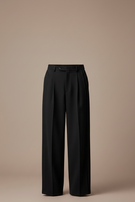 Pantalon À Pince Noir Ample Plissé Homme - Laine - vue 3
