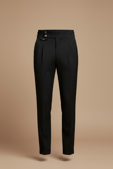 Pantalon À Pince Noir Plissé Taille Haute Élégant Homme - Gabardine - vue 3